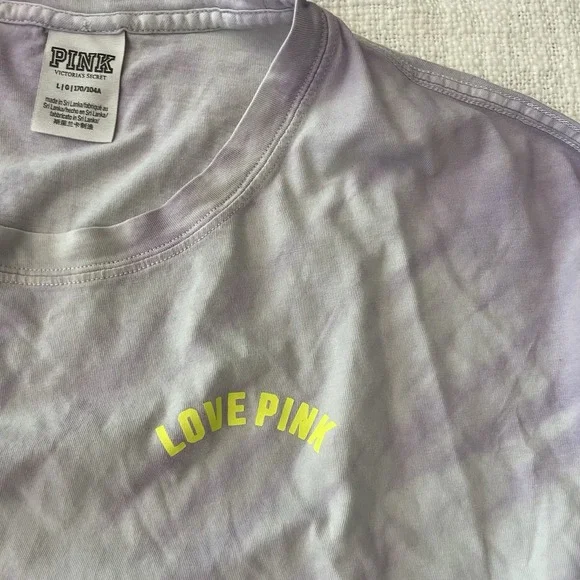 Victoria Secret PINK Campus T Shirt Purple Tie Dye Long Sleeve Women's Large - Picture 2 of 6
